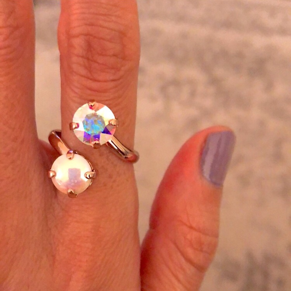 Aurora Borealis + Vintage White Iridescent Crystal Ring